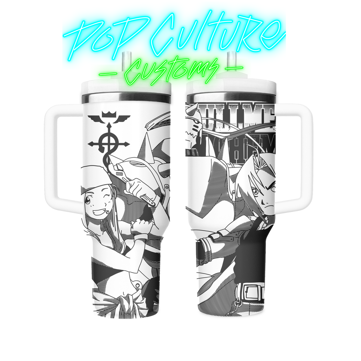 40 oz laser engraved Anime Alchemy Brothers tumbler