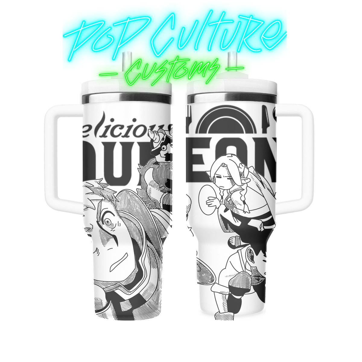 40 oz laser engraved Anime Dungeon Dinner tumbler